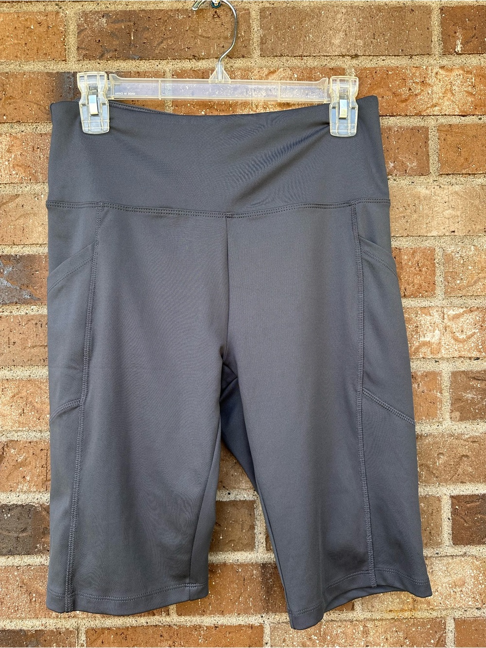 High-Waist Athletic Bally Bike Shorts in Charcoal Gray, sz. L